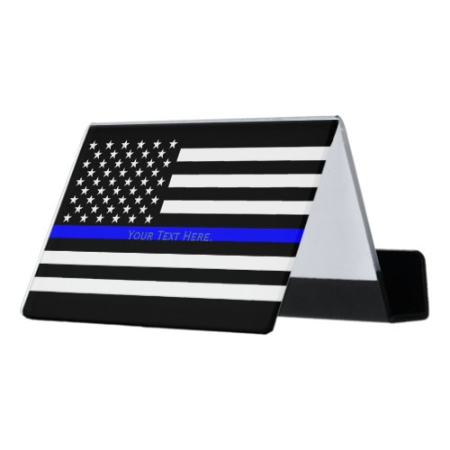 A Personalized American Thin Blue Line Display Desk Business Card Holder