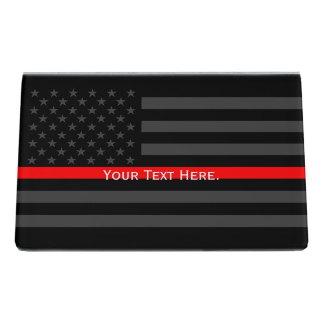 A Personalized American Thin Red Line Decor Desk Business Card Holder (Back)