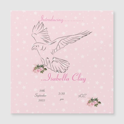 A PERSONALIZED BIRTH ANNOUNCEMENT MAGNETIC CARD