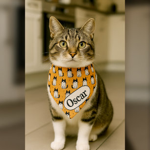 A Personalized Cat Bandana with Illustrated Cats