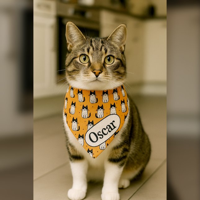 A Personalized Cat Bandana with Illustrated Cats (A fun and cool  looking personalised cat bandana)