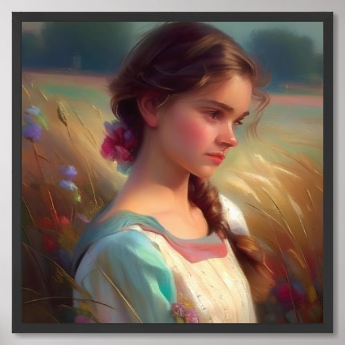 A petulant little girl in the meadow framed art
