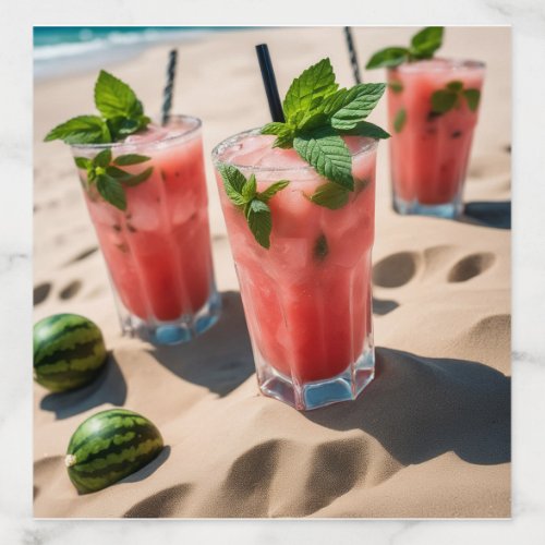 A photo of a colorful watermelon mojito with mint  envelope liner