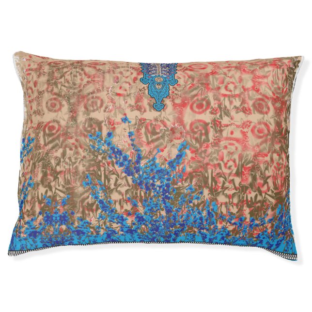 a picture of a blue and beige scarf pet bed (Front)