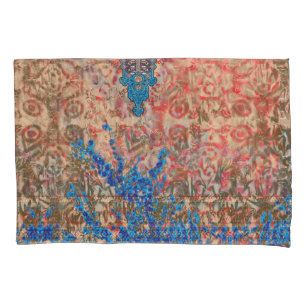 a picture of a blue and beige scarf pillow case