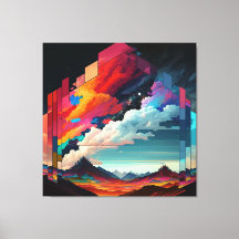 A picture of a colorful sky with a mountain in the