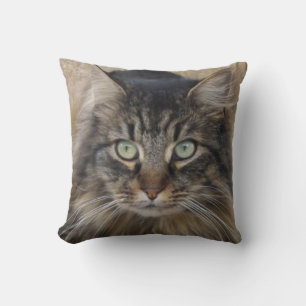A picture of a tiger cat with wonderful fur throw pillow