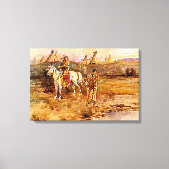 A Piegan Flirtation by Charles M. Russell Canvas Print (Front)