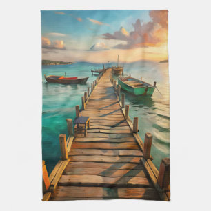A Pier with Boats Kitchen Towel