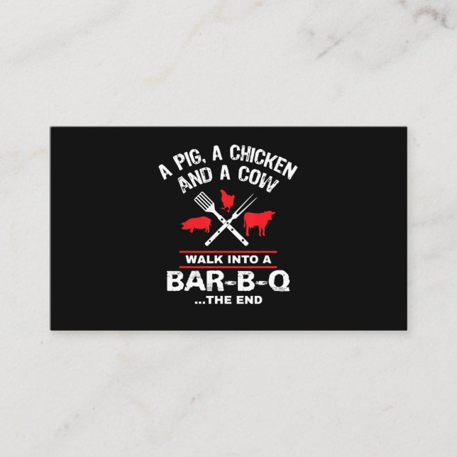 A Pig Chicken Cow Walk Into A Bar Funny BBQ Business Card (Front)