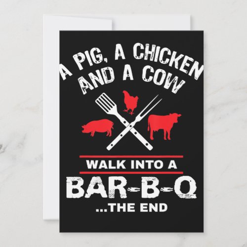 A Pig Chicken Cow Walk Into A Bar Funny BBQ Holiday Card