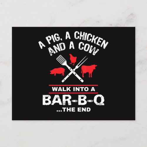A Pig Chicken Cow Walk Into A Bar Funny BBQ Holiday Postcard
