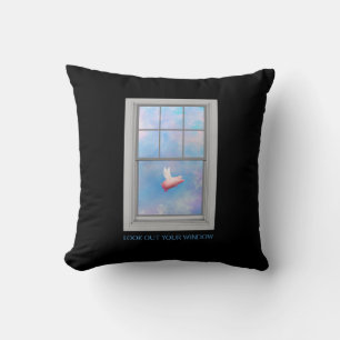 A pig flying past-look out your window throw pillow