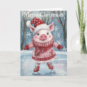 A Pig Ice Skating Holiday Card