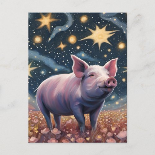 A Pig in The Starry Night Postcard