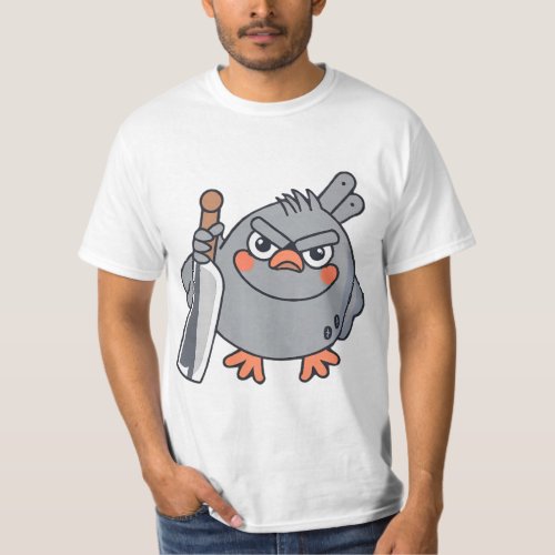 A pigeon holds a knife and is angry T_Shirt