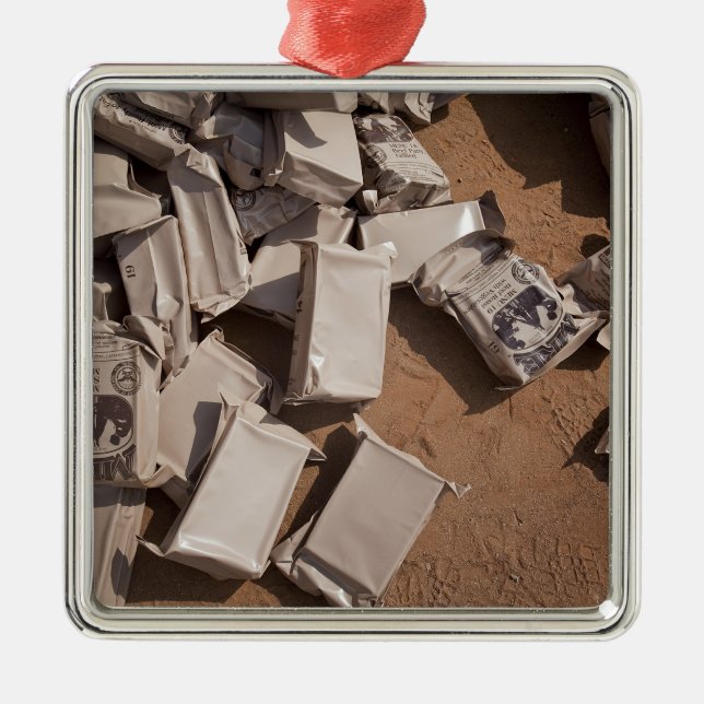 A pile of Meals Ready to Eat Metal Ornament (Front)