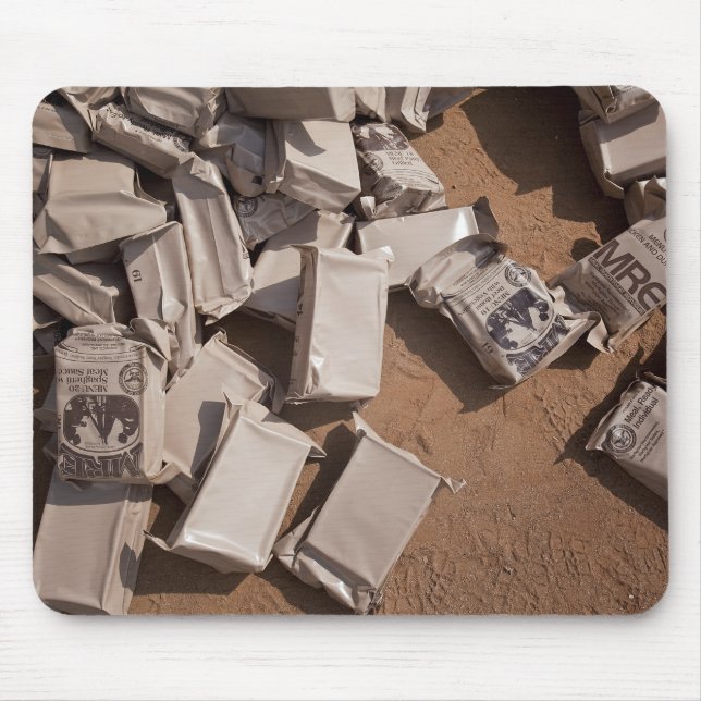 A pile of Meals Ready to Eat Mouse Pad (Front)