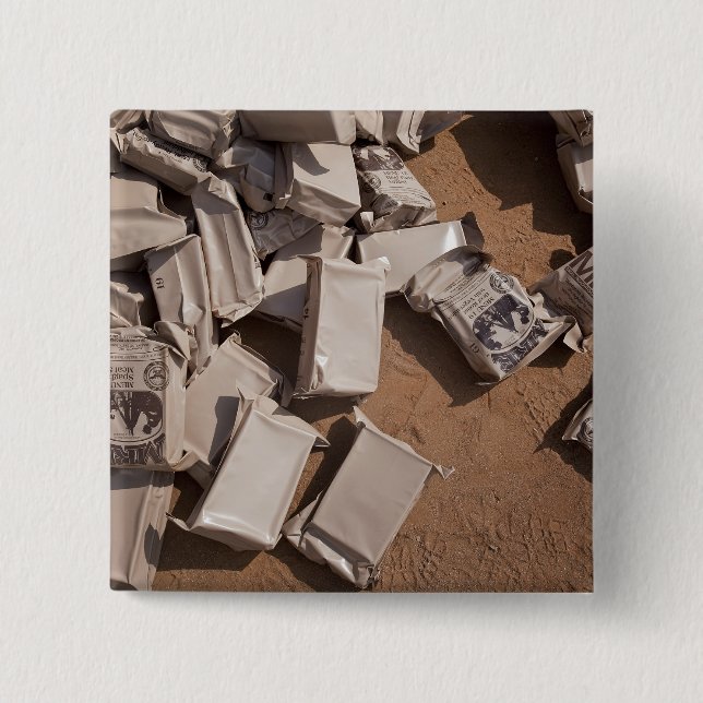 A pile of Meals Ready to Eat Pinback Button (Front)