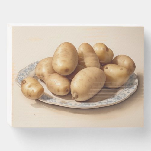 A Pile of Potatoes on a Plate Wooden Box Sign