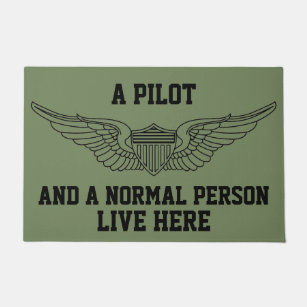 A Pilot and Normal Person Live Here Wings Graphic Doormat