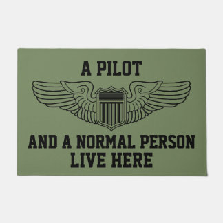 A Pilot and Normal Person Live Here Wings Graphic Doormat