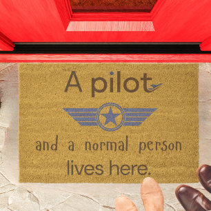 A Pilot & Normal Person Lives Here, Funny,Welcome  Fiber Doormat