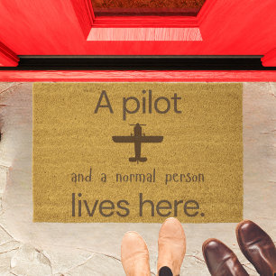 A Pilot & Normal Person Lives Here, Funny,Welcome Fiber Doormat