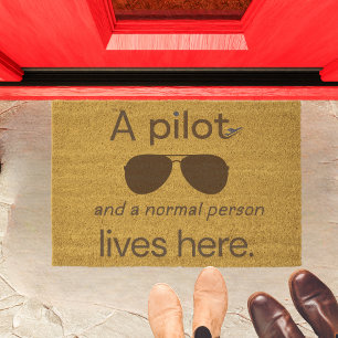 A Pilot & Normal Person Lives Here, Funny,Welcome  Fiber Doormat