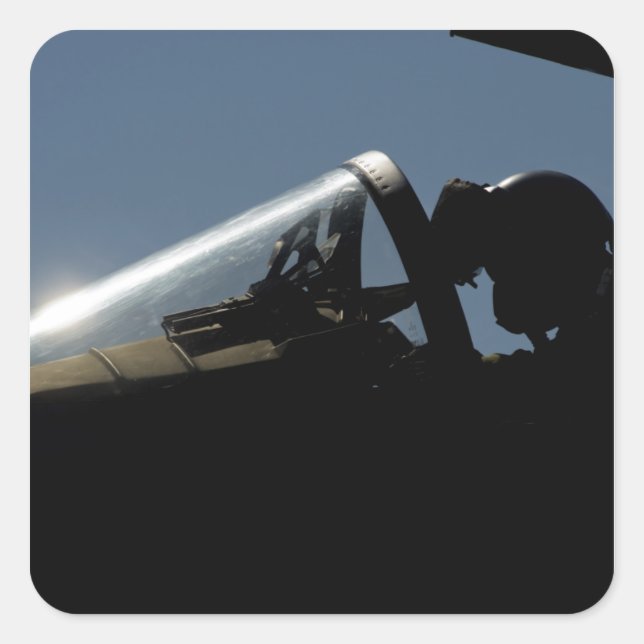 A pilot prepares for take-off square sticker (Front)