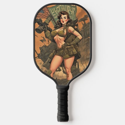 A Pin_Up Heroine in a Post_Apocalyptic World Pickleball Paddle