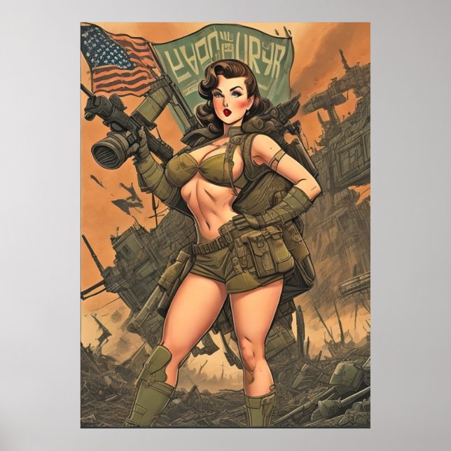 A Pin-Up Heroine in a Post-Apocalyptic World Poster (Front)