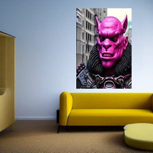 A Pink alien orc in the city   AI Art Poster