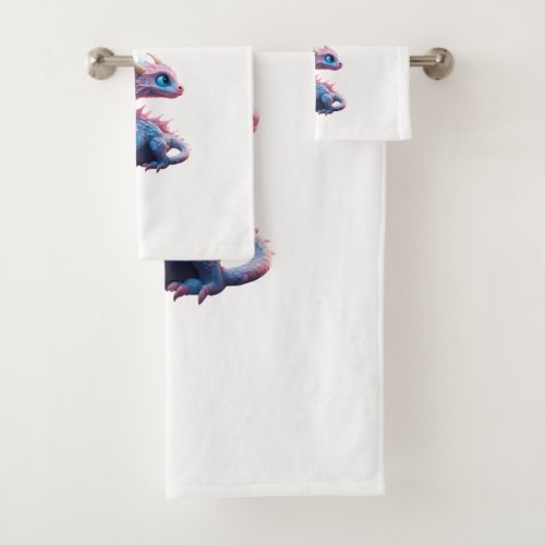 A Pink and blue dragon guards dreams for you Bath Towel Set