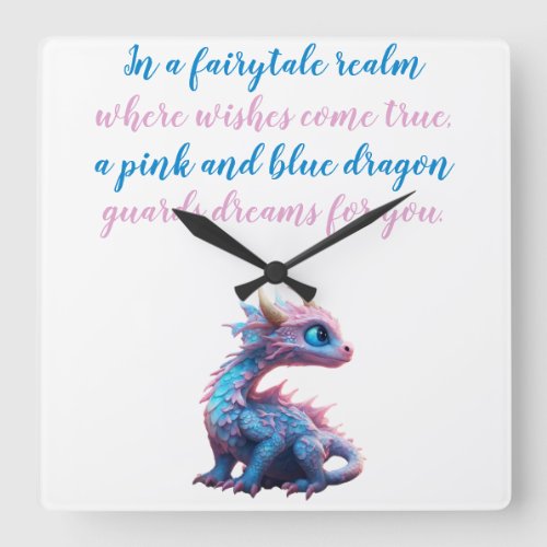 A Pink and blue dragon guards dreams for you Square Wall Clock