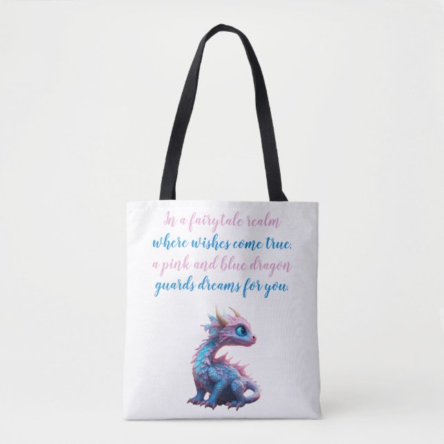 A Pink and blue dragon guards dreams for you Tote Bag (Front)