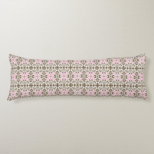 a pink and brown pattern on a white background body pillow (Front)
