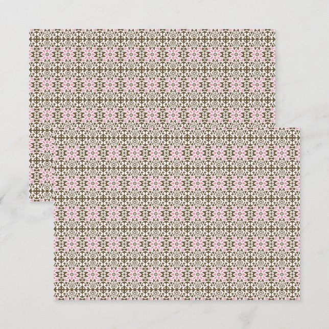 a pink and brown pattern on a white background thank you card (Front/Back)
