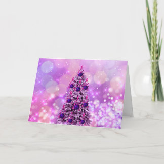 A pink and purple Christmas Tree Holiday Card