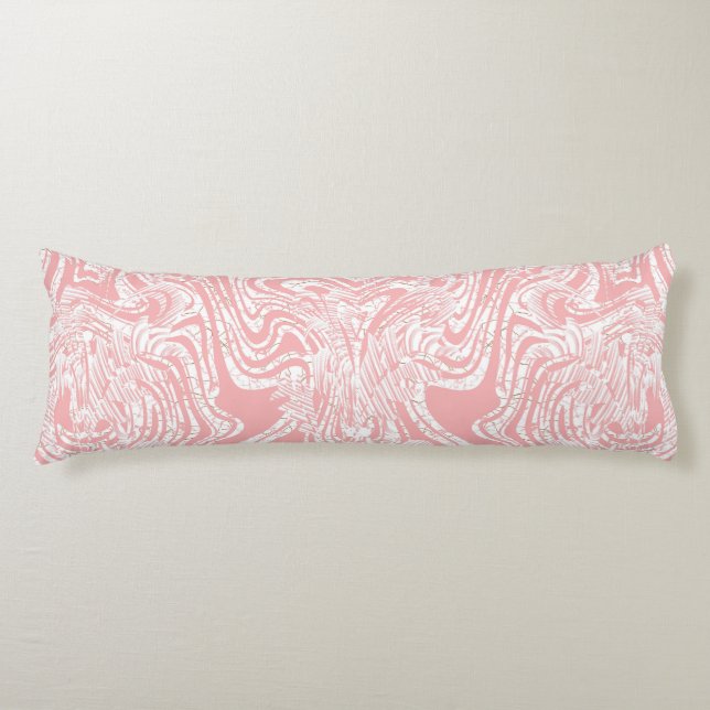 a pink and white abstract design on a white backgr body pillow (Front)