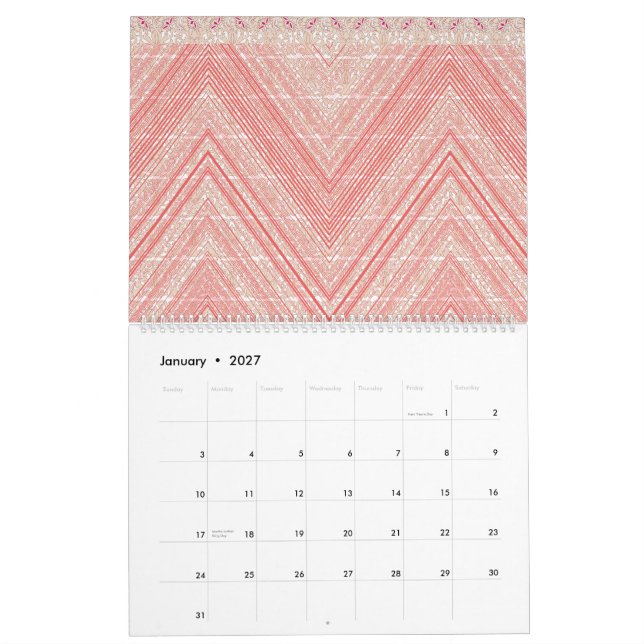 a pink and white background with a diamond pattern calendar (Jan 2027)