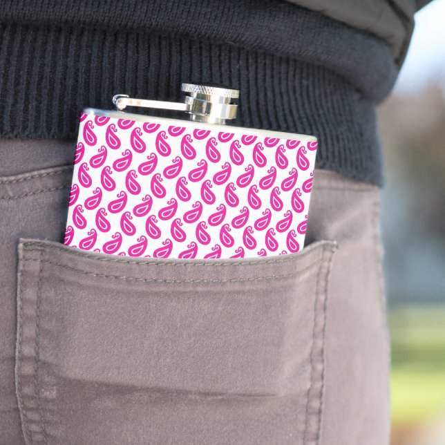 a pink and white background with a pattern flask (In Situ)