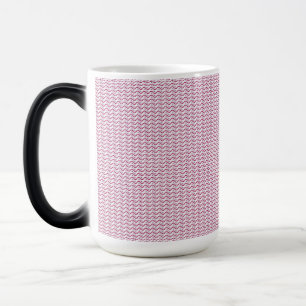 a pink and white background with wavy lines color morph mug 