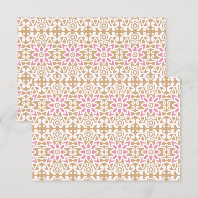 a pink and white flower pattern on a brown backgro thank you card (Front/Back)