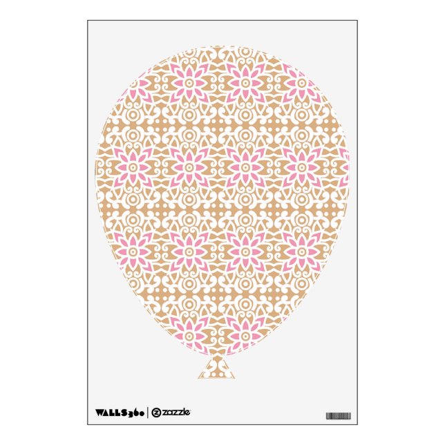 a pink and white flower pattern on a brown backgro wall decal (Front)