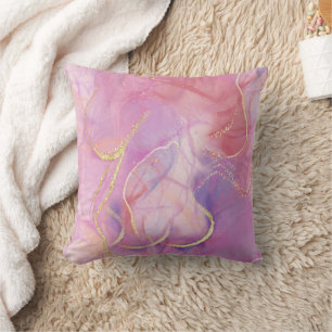 A Pink and White Marble Finish with Brushed Gold  Throw Pillow