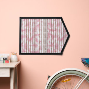 a pink and white striped background pennant