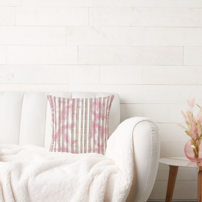 a pink and white striped background throw pillow (Couch)