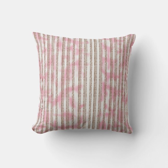 a pink and white striped background throw pillow (Front)