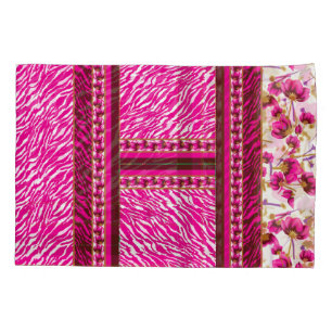 a pink and white wallpaper with a cross on it pillow case